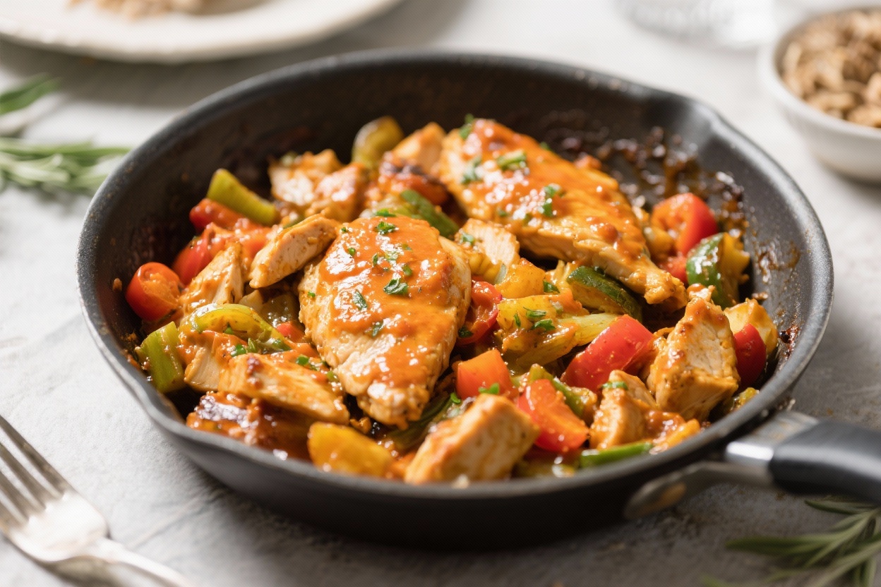 One pan 30 minute meals - This version is a simple, hearty meal with chicken, veggies, and a bright sauce that cooks together