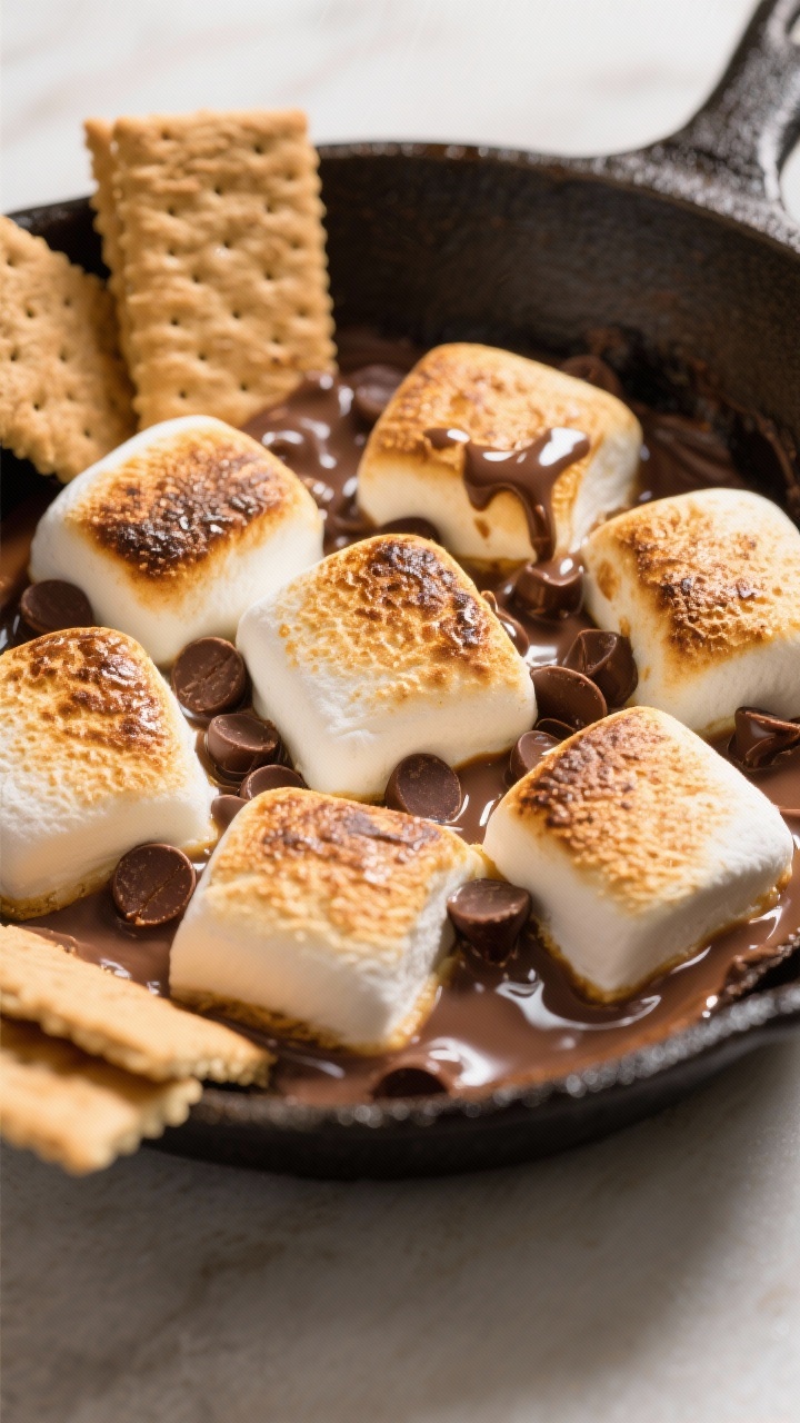 Cooking process: Quick skillet s’mores in a small cast-iron pan just out of the broiler—golden, 