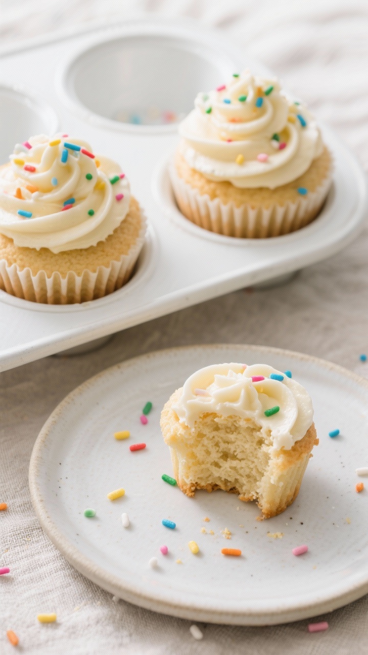 Final presentation: Tasty of Confetti Cupcakes made from the base recipe—uniformly risen domes wit