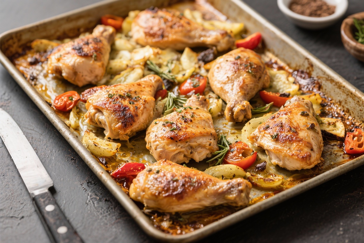 One pan chicken tray bake - It’s simple, full of flavor, and everything cooks on a single sheet pan