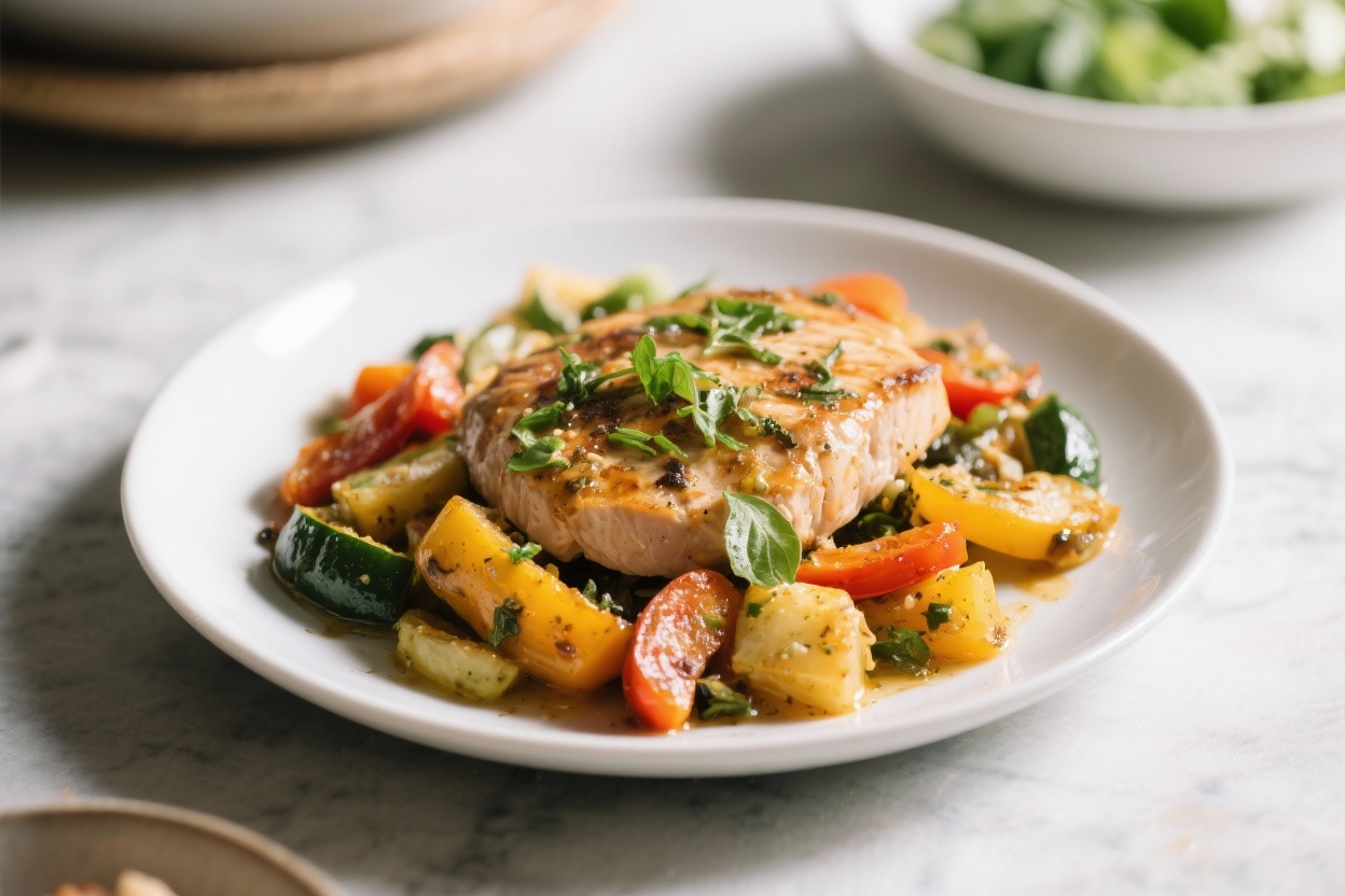 Simple healthy home dinners - Think quick-cooking proteins, plenty of colorful vegetables, and flavors that don’t require a long i